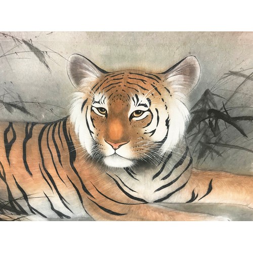 88 - ZHAO KEI (China, early/mid 20th century), 'Tiger', watercolour, 60cm x 110cm, signed with symbols, f... 