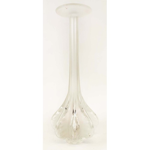 67 - A LALIQUE MARIE-CLAUDE FROSTED GLASS VASE, of ribbed bulbous form with a long neck and flared rim, i... 