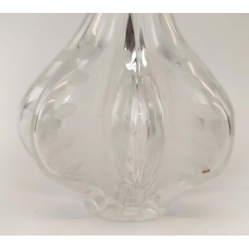 67 - A LALIQUE MARIE-CLAUDE FROSTED GLASS VASE, of ribbed bulbous form with a long neck and flared rim, i... 