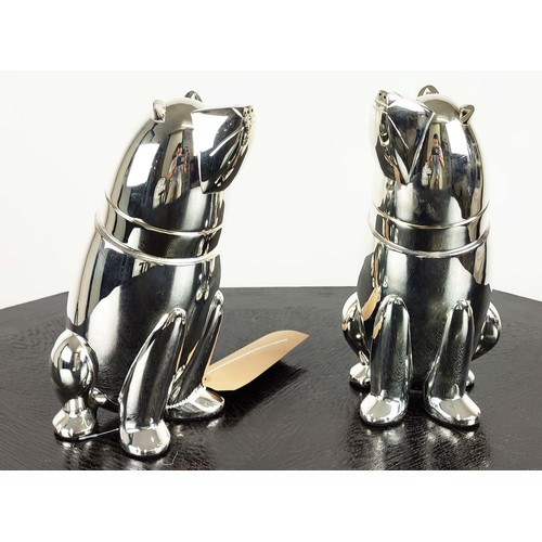 614 - COCKTAIL SHAKERS, 27cm high, a pair, in the form of polar bears, polished metal. (2)