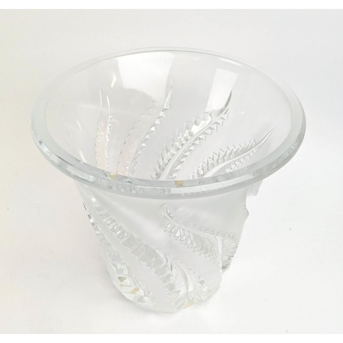 66 - A LALIQUE 'LOBELIA' FROSTED GLASS VASE, of flared form, fern leaf moulded decoration, signed to base... 