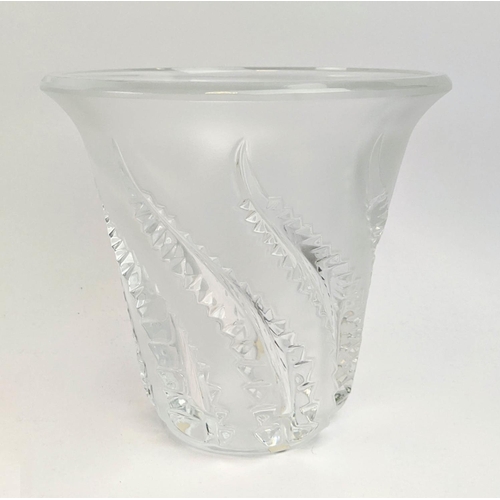 66 - A LALIQUE 'LOBELIA' FROSTED GLASS VASE, of flared form, fern leaf moulded decoration, signed to base... 