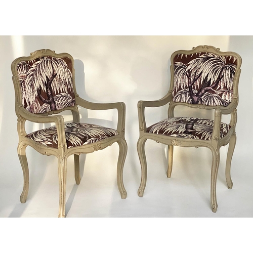 621 - FAUTEUILS, a pair, French grey painted with House of Hackney upholstery, 55cm W. (2)