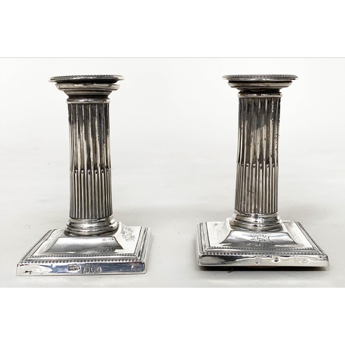 71 - CANDLESTICKS BY MAPPIN AND WEBB, a pair, silver corinthian column stop fluted by Mappin and Webb, Lo... 