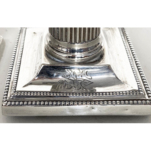 71 - CANDLESTICKS BY MAPPIN AND WEBB, a pair, silver corinthian column stop fluted by Mappin and Webb, Lo... 