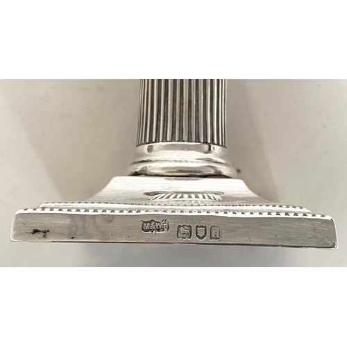 71 - CANDLESTICKS BY MAPPIN AND WEBB, a pair, silver corinthian column stop fluted by Mappin and Webb, Lo... 