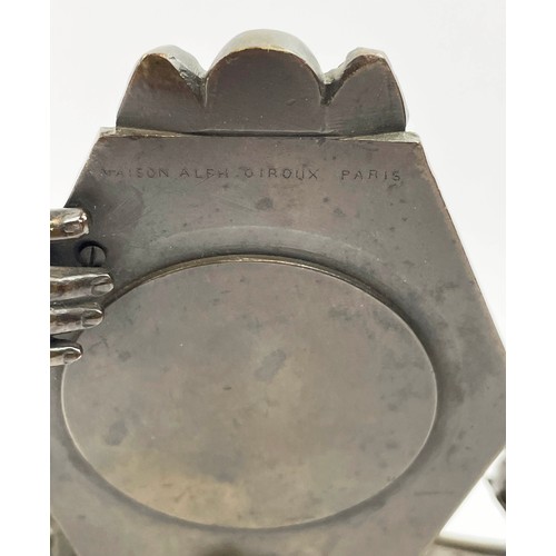 98 - MAISON GIROUX PARIS BRONZE WATCH STAND, late 19th century incorporating a central inkwell and two ca... 