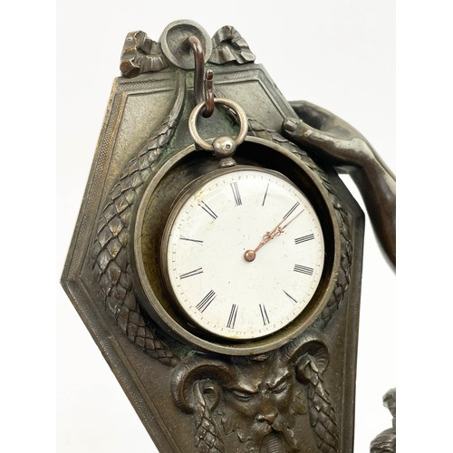 98 - MAISON GIROUX PARIS BRONZE WATCH STAND, late 19th century incorporating a central inkwell and two ca... 