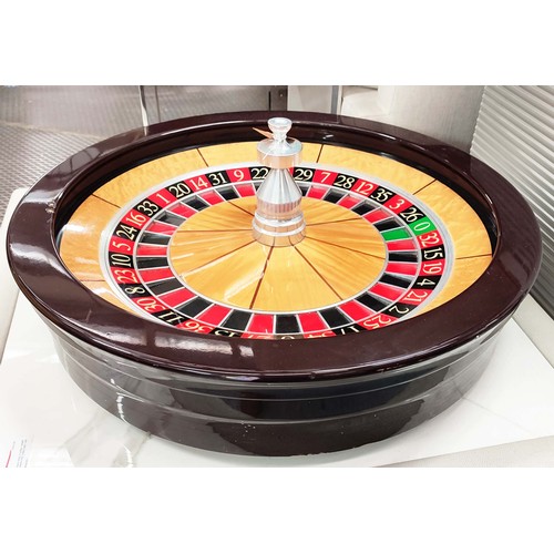 611 - ROULETTE WHEEL, made by Technical Casino supplies with birds eye maple and satinwood, lacquered fini... 