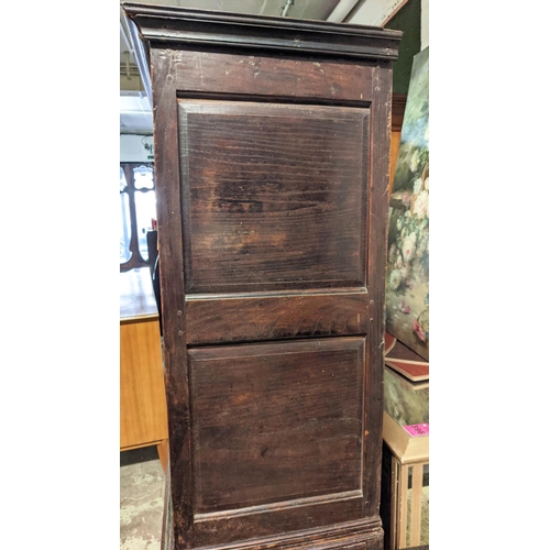 189 - PRESS CUPBOARD, 140cm W x 53cm D x 188cm H, early 18th century oak, with a pair of panelled doors en... 