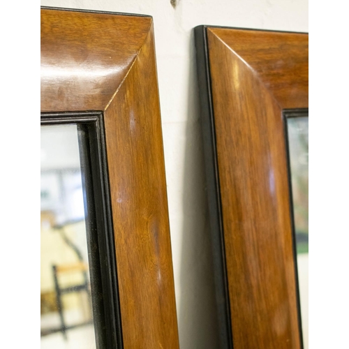 186 - WALL MIRRORS, 150cm x 100cm, a pair, 20th century walnut and ebonised. (2)