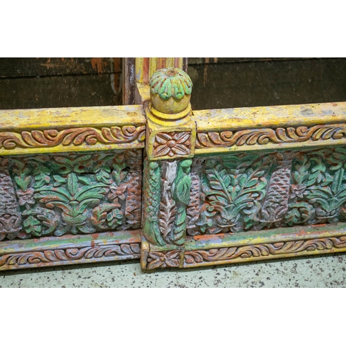 168 - ARCHITECTURAL MIRROR, 156cm H x 177cm x 20cm, Indian painted and carved hardwood.