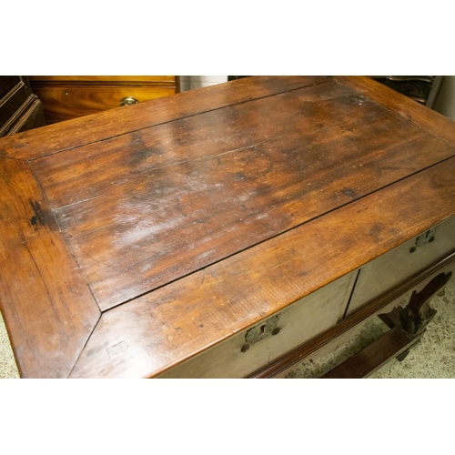 169 - CENTRE TABLE, 91cm H x 190cm x 81cm, 19th century Asian teak with two drawers.