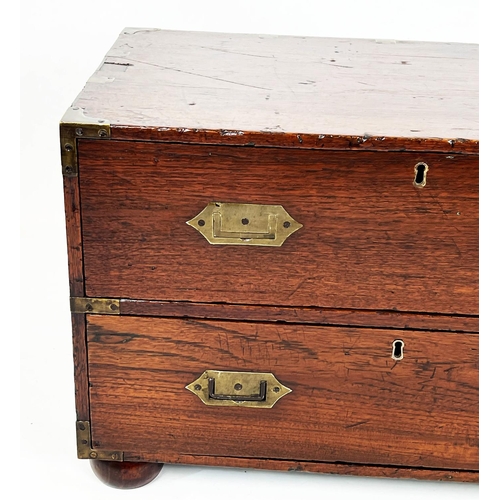 165 - LOW CAMPAIGN CHEST, 47cm H x 74cm W x 45cm D, 19th century teak, and brass bound of two drawers with... 