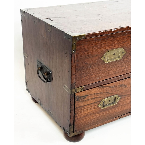 165 - LOW CAMPAIGN CHEST, 47cm H x 74cm W x 45cm D, 19th century teak, and brass bound of two drawers with... 