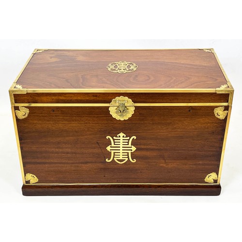 166 - TRUNK, 57cm H x 99cm W x 55cm D, Chinese hardwood, elm and brass mounted.