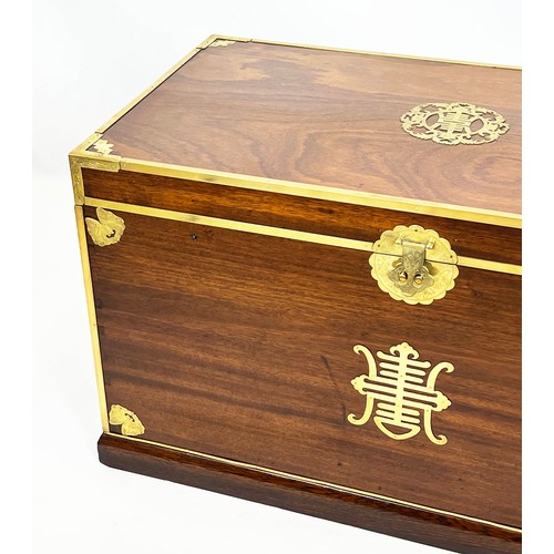 166 - TRUNK, 57cm H x 99cm W x 55cm D, Chinese hardwood, elm and brass mounted.