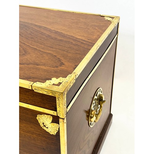 166 - TRUNK, 57cm H x 99cm W x 55cm D, Chinese hardwood, elm and brass mounted.