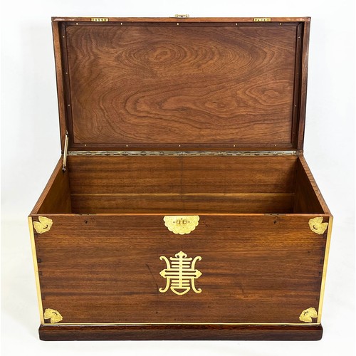 166 - TRUNK, 57cm H x 99cm W x 55cm D, Chinese hardwood, elm and brass mounted.