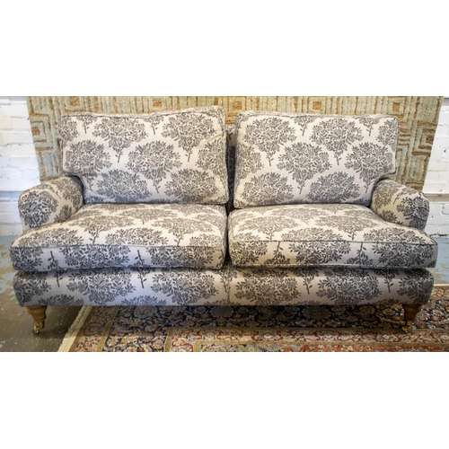 159 - SOFA, 86cm H x 190cm W, Mulberry grey foliate velvet on brass front castors.