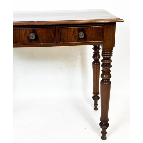 156 - SIDE TABLE, 85cm H x 101cm W x 51cm D, Victorian mahogany with three drawers.