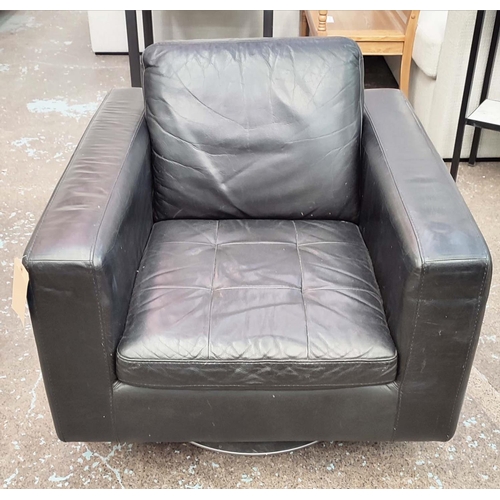 284 - NATUZZI SWIVEL ARMCHAIR, 90cm W x 94cm D, black leather.