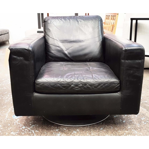 284 - NATUZZI SWIVEL ARMCHAIR, 90cm W x 94cm D, black leather.