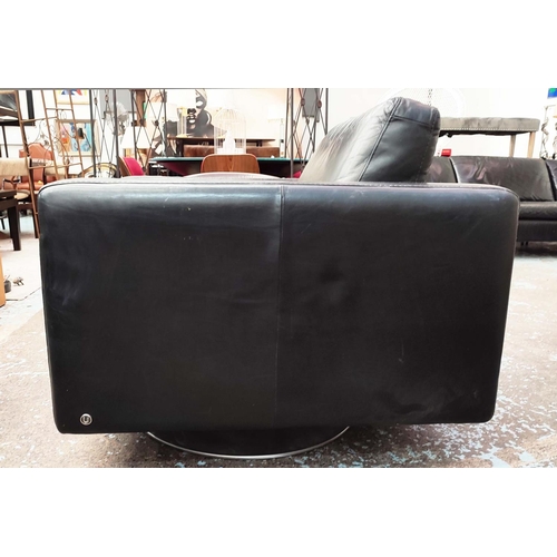 284 - NATUZZI SWIVEL ARMCHAIR, 90cm W x 94cm D, black leather.