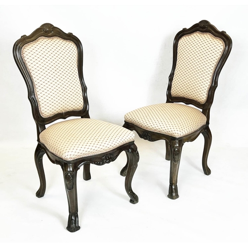 367 - SIDE CHAIRS, 106cm H x 52cm W, a pair, Louis XV style in cream trellis fabric. (2)