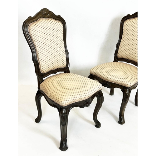 367 - SIDE CHAIRS, 106cm H x 52cm W, a pair, Louis XV style in cream trellis fabric. (2)