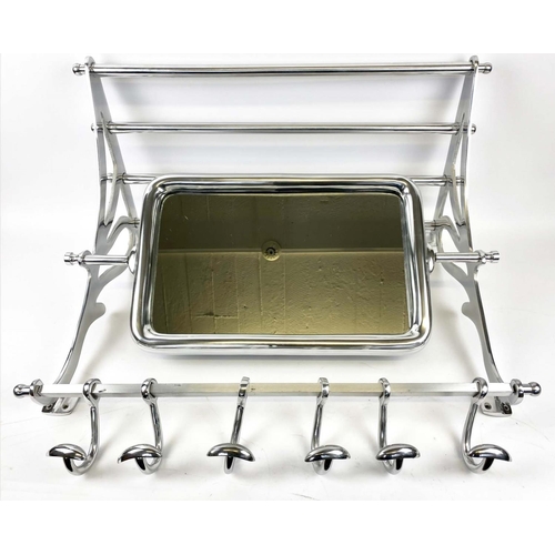 349 - WALL MOUNTING LUGGAGE RACK, 54cm H x 67cm W x 36cm D, polished metal, with articulated mirror and co... 