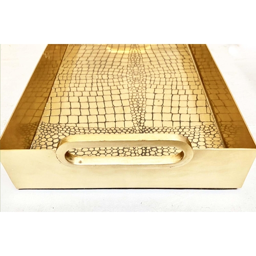 347 - COCKTAIL TRAYS, a pair, faux crocodile embossed gilt metal design, 8cm x 49cm x 23cm. (2)