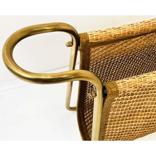 345 - READING RACK, 39cm high, 64cm wide, 20cm deep, 1960s French Style, gilt metal and rattan.