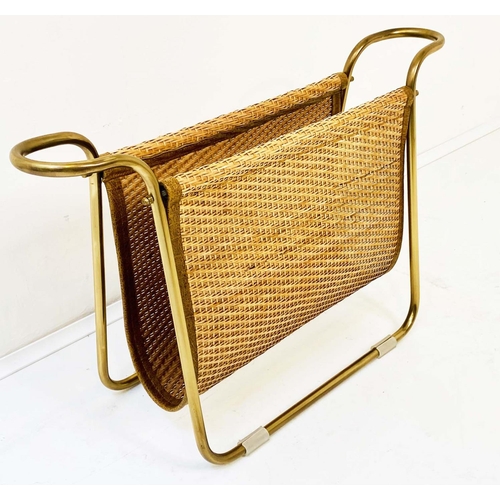 345 - READING RACK, 39cm high, 64cm wide, 20cm deep, 1960s French Style, gilt metal and rattan.