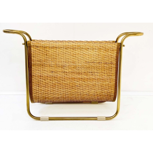 345 - READING RACK, 39cm high, 64cm wide, 20cm deep, 1960s French Style, gilt metal and rattan.