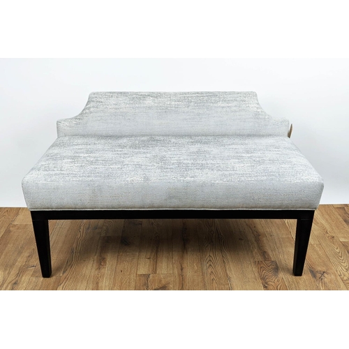 306 - WINDOW SEAT, grey fabric upholstered, ebonised supports, 105cm x 52cm x 62cm.