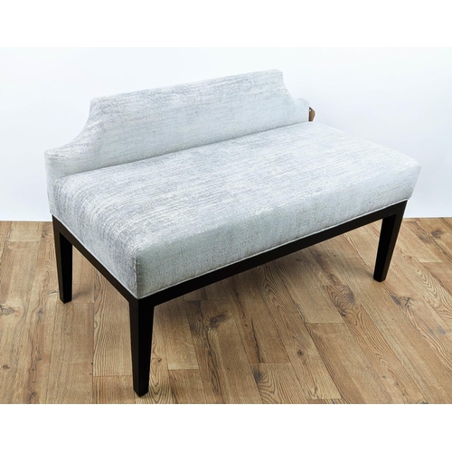 306 - WINDOW SEAT, grey fabric upholstered, ebonised supports, 105cm x 52cm x 62cm.