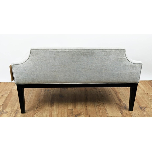 306 - WINDOW SEAT, grey fabric upholstered, ebonised supports, 105cm x 52cm x 62cm.