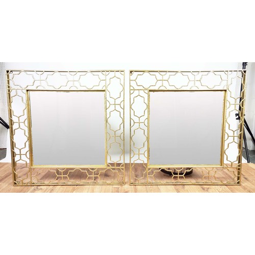 342 - WALL MIRRORS, a pair, 90cm x 90cm, bevelled plates in gilt metal pierced frames. (2)