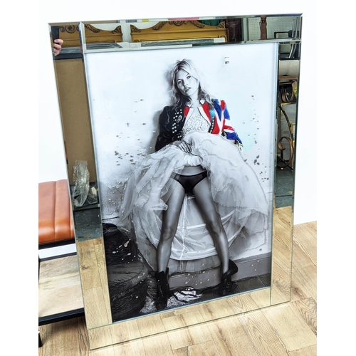 337 - CONTEMPORARY SCHOOL PRINT, Kate Moss, with relief detail, framed. 107cm 75.5cm.