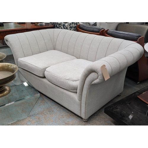 313 - SOFA, 191cm W x 105cm D x 80cm H, cream fabric upholstered and studded detail.