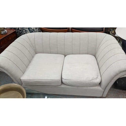 313 - SOFA, 191cm W x 105cm D x 80cm H, cream fabric upholstered and studded detail.