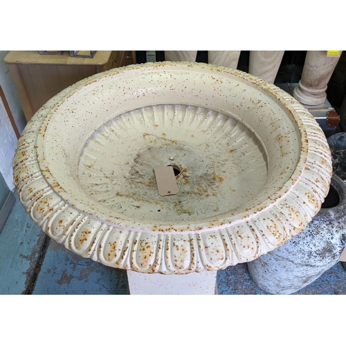 325 - TAZZA STYLE URN PLANTER, on stand, aged painted metal, 95cm H.