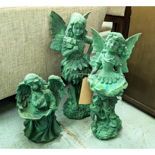 326 - FAIRIES, a set of three, differing, cast metal, 53cm H at tallest. (3)