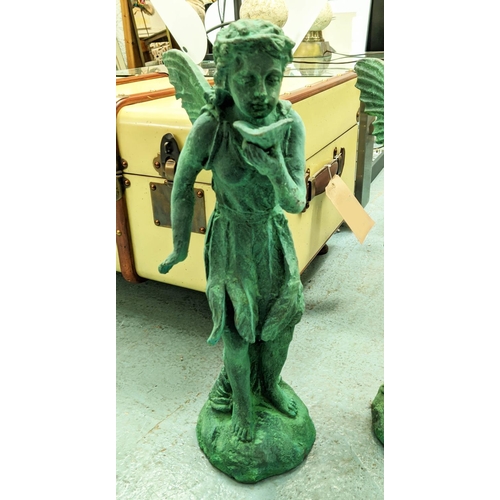 327 - FAIRIES, a set of two, differing, cast metal, 51cm H at tallest. (2)