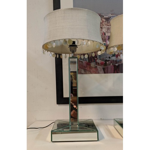 324 - TABLE LAMPS, a pair, mirrored, shades with shell detail, 67cm H, (to be sold on behalf of Biodynamic... 