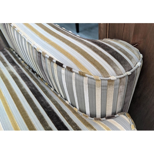 283 - ARMCHAIR AND STOOL, 85cm W striped fabric upholstery. (2)