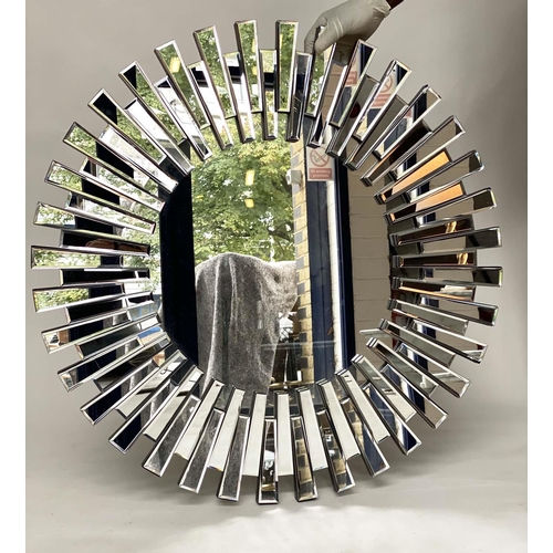 277 - STARBURST WALL MIRROR, 90 diam, radial layered mirror plates.