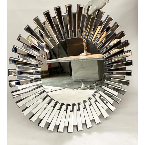 277 - STARBURST WALL MIRROR, 90 diam, radial layered mirror plates.