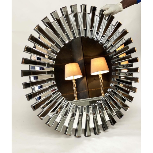 277 - STARBURST WALL MIRROR, 90 diam, radial layered mirror plates.